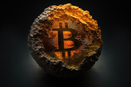 Bitcoin Gold BTC cryptocurrency isolated against a dark background Blockchain innovationの素材