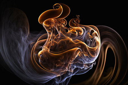 on a black background abstracted vapor from an air humidifier swirls and glows dynamicallyの素材
