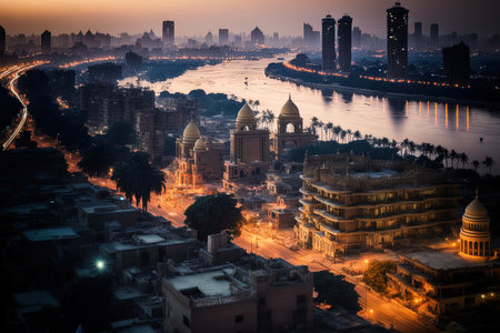View of the Cairo skyline photographed at dusk from the renowned Cairo tower Cairo Egyptの素材