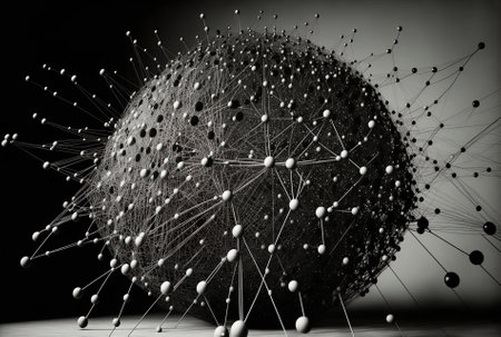 A huge network of pins connected by strings serves as a metaphor for communication technologiesの素材
