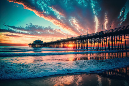 A view of the Cloud 9 Pier at sunrise. a unique location for surfers from across the globeの素材