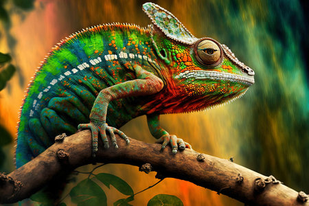 Chameleon veiled walking on branch headanimal closeup chameleon veiled ready grab preyの素材
