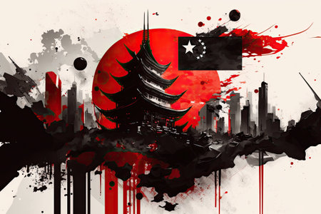 Colorful digital paintings of city states with a Chinese twistの素材