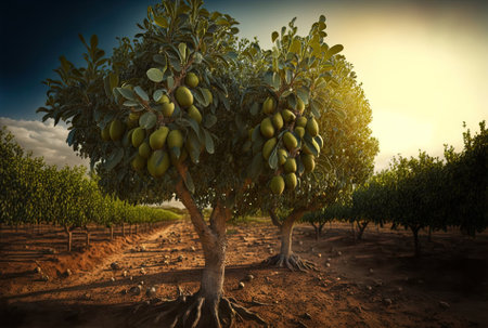 Hass avocado trees are grown on farms and in organic plantations in Costa Tropical Andalusia Spainの素材