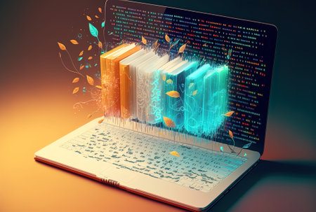 Multi exposure abstract creative coding concept with handwriting on a notebook in the backdropの素材