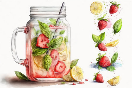 Fresh strawberry lemonade with a hint of mint and lemonの素材