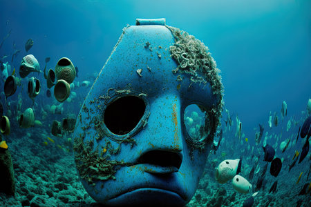 Previously used masks that are dumped into the ocean and cause a new environmental issueの素材