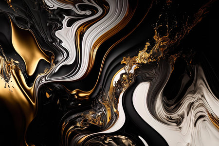 Luxury black white gold ink abstract marble texture backdrop stains in the form of flowing artの素材