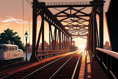 White bridge also known as the Thachomphu Railway Bridge at dawn in Lamphun Thailandの素材