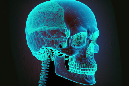 X ray image of a human skull. Concept of artificial intelligence in the futureの素材