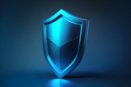 internet security information safety concept shield of protection on a blue backgroundの素材