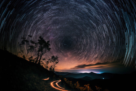 a long exposure shot with grain taken of the milky way galaxy at doi inthanon in Chiang Mai Thailandの素材