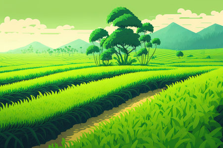 young green rice fieldの素材