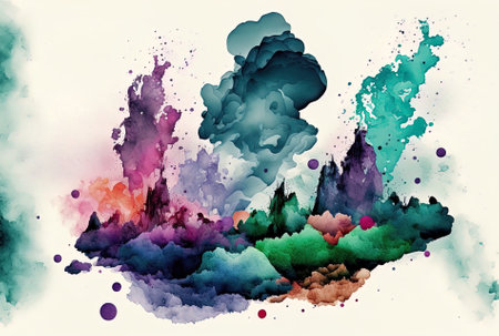 painted with clouds. Spots gathering smears from colored watercolor. Ink smears. Illustrationの素材