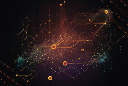 Concept of backdrop technology linking digital data and large data via abstract lines and dotsの素材