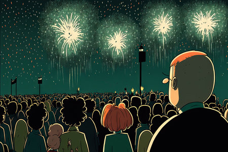 throngs observing fireworksの素材