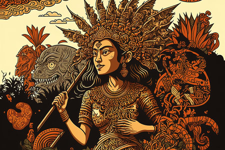 Illustration in Javanese style. Background of Indonesian civilizations depicted by handの素材