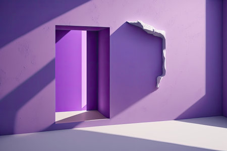 Abstract purple wall with window shadows. Galleriesの素材