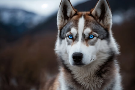 A blue eyed Yakut husky poses for a photograph. Generative AIの素材