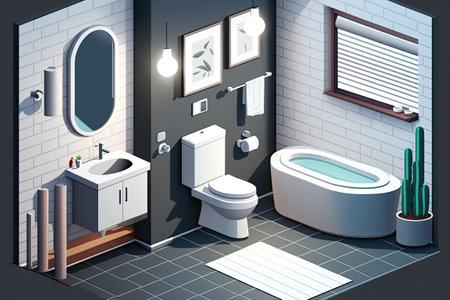 Interior of a bathroom Contemporary bathroom or restroom objects realistic bathroom backgroundの素材