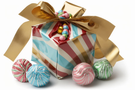 Candies in gift wrap on a white background. Generative AIの素材