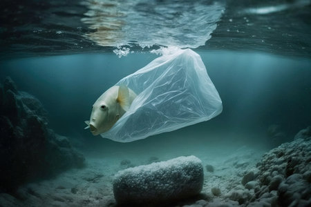 One more plastic bag floating about in the sea. Generative AIの素材