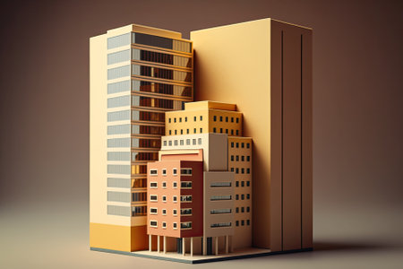 Nobody owns a real estate property that is a highrise, a multi story building, a miniature house model flat, and solid brown in color. Generative AIの素材