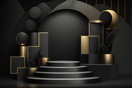 pedestal with an abstract geometric black backgroundの素材