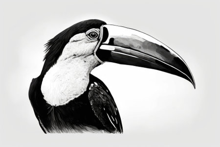 caricature of a toucan in black and white. Generative AIの素材