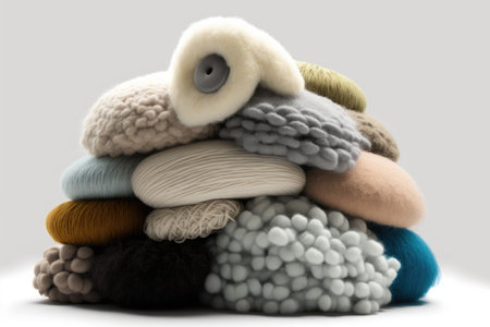 Pile of cuddly wool, white background. Generative AIの素材
