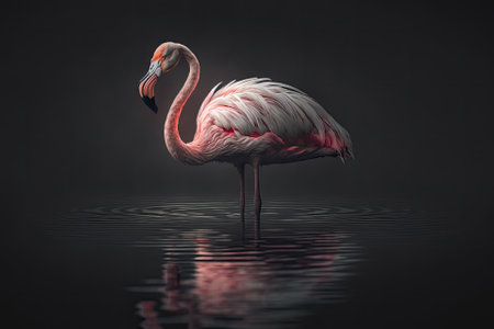 lone flamingo on a dark backdrop. Generative AIの素材
