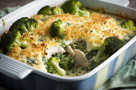 Broccoli and fish casserole. Generative AIの素材