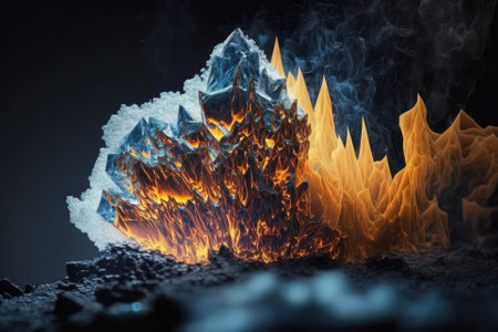 A conflagration of flames and ice crystals. Generative AIの素材