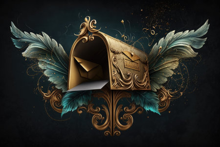 Flying invitation in the form of a magical letter. Conceptual magic for the common mailbox. Generative AIの素材