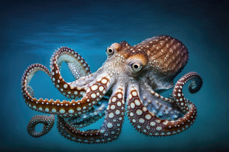 Common octopus isolated on blue background, for visual selection. Generative AIの素材