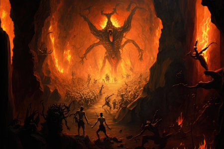 Illustration of agony and eternal damnation in a painting of hell. Generative AIの素材