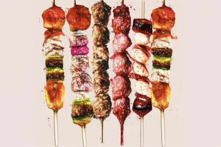 Lula kebabs, skewered and raw. Generative AIの素材
