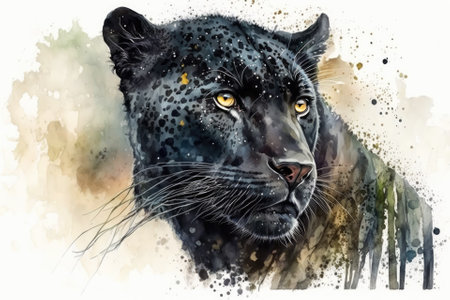 Illustration of a black jaguar painted in watercolor. Generative AIの素材