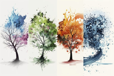 Four seasons represented by splotchy splashes on a white background. I own all of the images that were used. Generative AIの素材