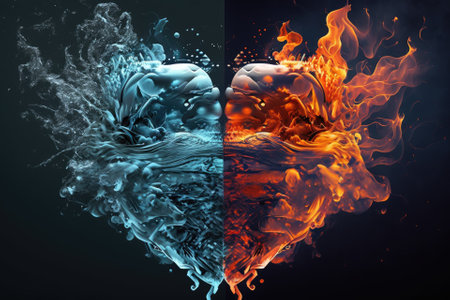 Having a beating heart of both water and fire. Generative AIの素材