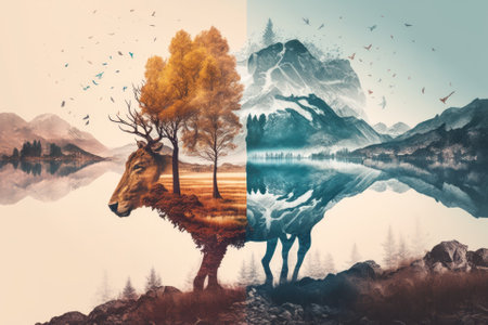 Nature Scene with Double Exposure. Generative AIの素材