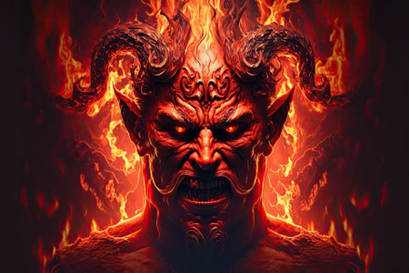 Incendiary demon of fire. Illustration of a diabolical demon on fire that ushers in the forces of evil and unlocks the gates of hell. Generative AIの素材