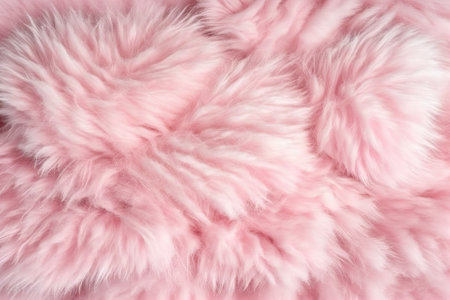 Pink fur that is long and fluffy is light in color. Foregrounding or texturing with pink fur. Pink and white furry plaid. Tangled blanket wallpaper, as a background. Fluffy synthetic fur that looks an. Generative AIの素材