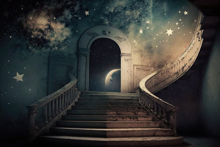 ascending staircase, hope for better things, a stairway to the stars. Generative AIの素材