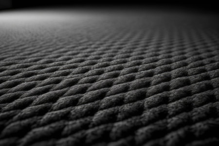 The carpeted floor is seen up close. Having a smooth, black, graphite like texture. Generative AIの素材