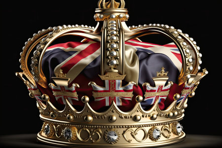 The British flag features a golden crown studded with jewels. U.K. Symbols for the United Kingdom. Generative AIの素材