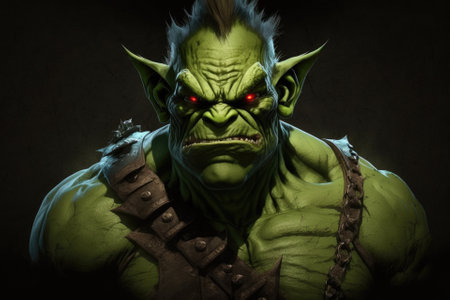 The cartoon green orc is making a spooky expression. Generative AIの素材