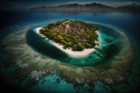 The little island of Gili Gede, off the coast of western Lombok, seen from above. Generative AIの素材