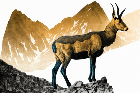 Dual exposure mountain chamois. Generative AIの素材