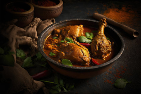 Chicken leg curry, often known as tangdi or tangri masala, in a bowl. Emphasis selective. Generative AIの素材